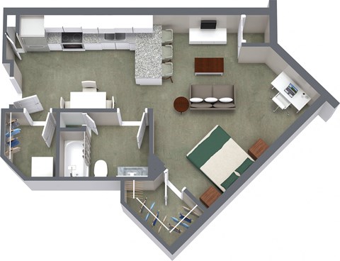 3D floorplan Studio Unit A1
